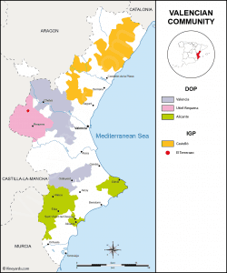 Map of wine regions in Valencia